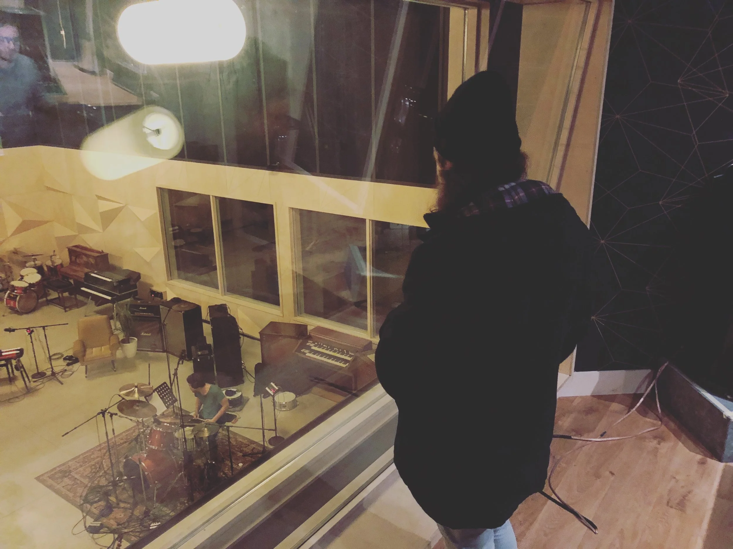 Late night drum recordings for new Blue Room songs.