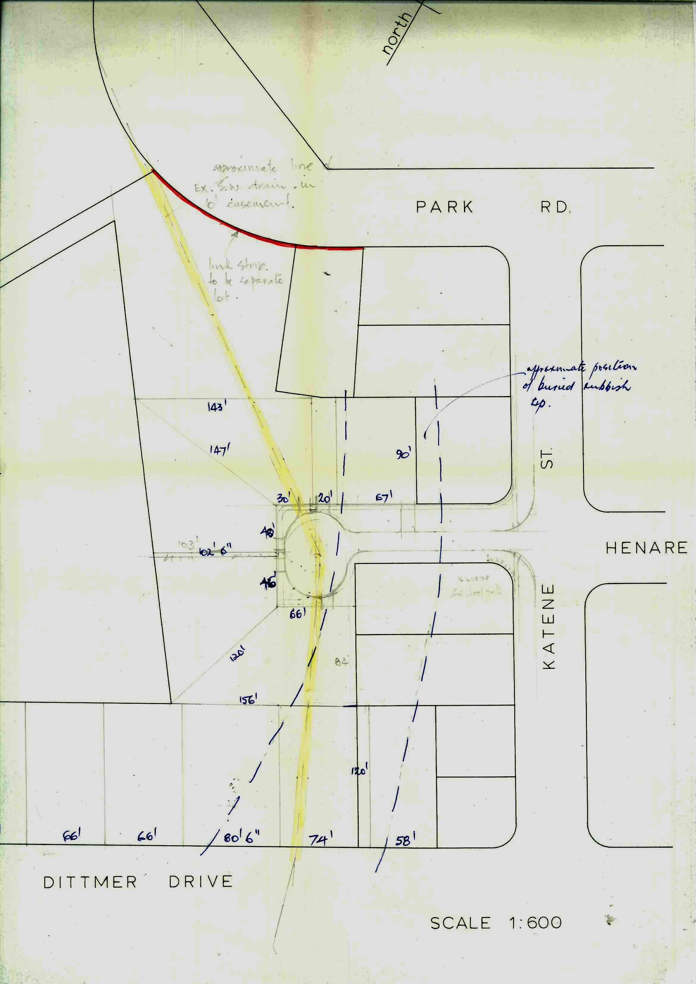 Figure 2: Plan showing the original subdivision proposal for Huata Place. Source: Ian Matheson City Archives, Series 7/1/2, Box 27, Folder 2.