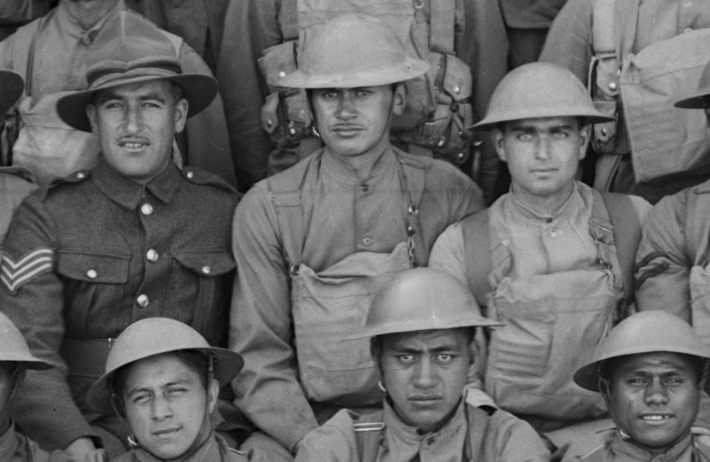 Figure 4: George Katene (centre) with other battalion members at Palmerston North camp, 1940. Source: Museum of New Zealand Te Papa Tongarewa, ‘Maori Battalion HQ’, Richard John James Thomson (photographer). Accessed 28 September 2016. Source: http://collections.tepapa.govt.nz/