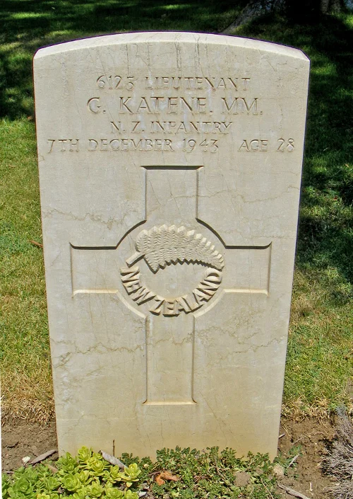 Figure 7: Lieutenant George Katene’s grave in the Moro River Cemetery. Source: The War Graves Photographic Project. Photograph by Steve and Sandra Rogers. Accessed 27 September 2016. Source: https://www.twgpp.org/photograph/view/1969316