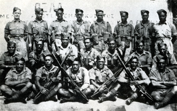 Figure 4: Part of the 28th Māori Battalion Headquarters at Katerini, Greece, 1941. Sergeant Wi Patene Anaru is in the front row, far right. Source: JF Cody, 28 (Maori) Battalion, Plate VII. Wellington, 1956.