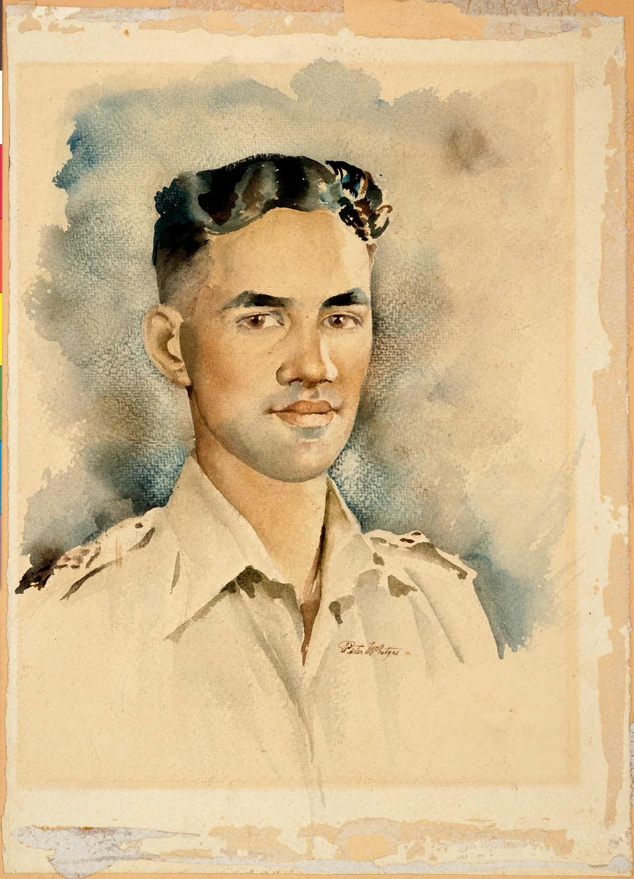 Figure 4: Watercolour portrait of 2nd Lieutenant Moananui-a-Kiwa Ngārimu, VC, by Peter McIntyre, circa 1944. Source: Archives New Zealand, War Art. URL: http://warart.archives.govt.nz/node/99