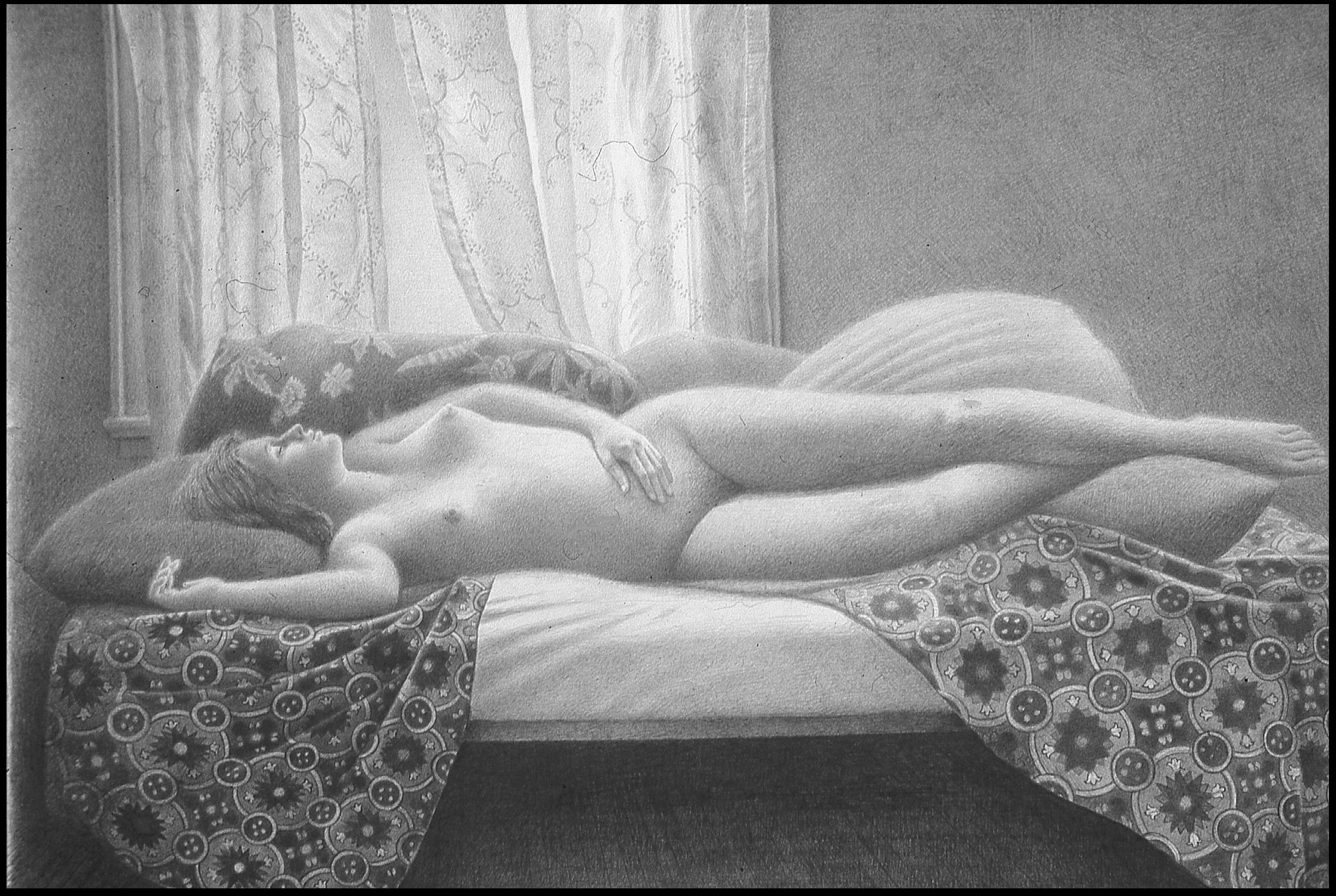  Nude with Patterned Cloth (22"x30") Graphite on Rives 