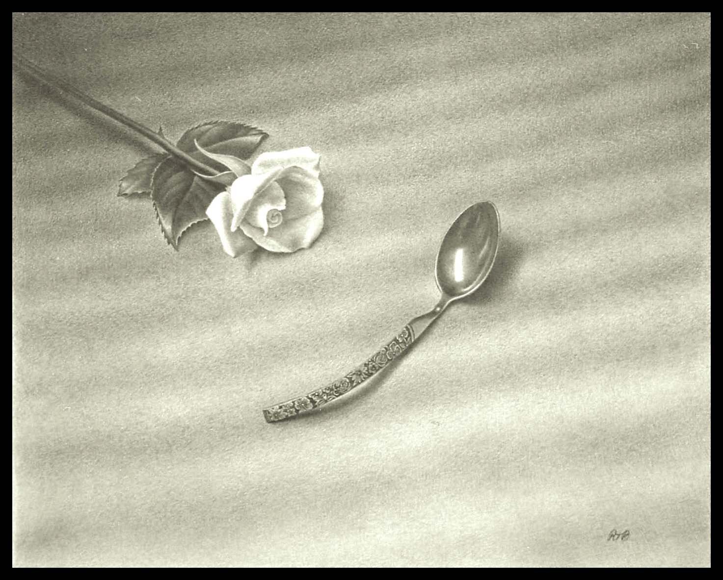  Rose and Spoon (11.5”x14.5”) Graphite on Matboard 