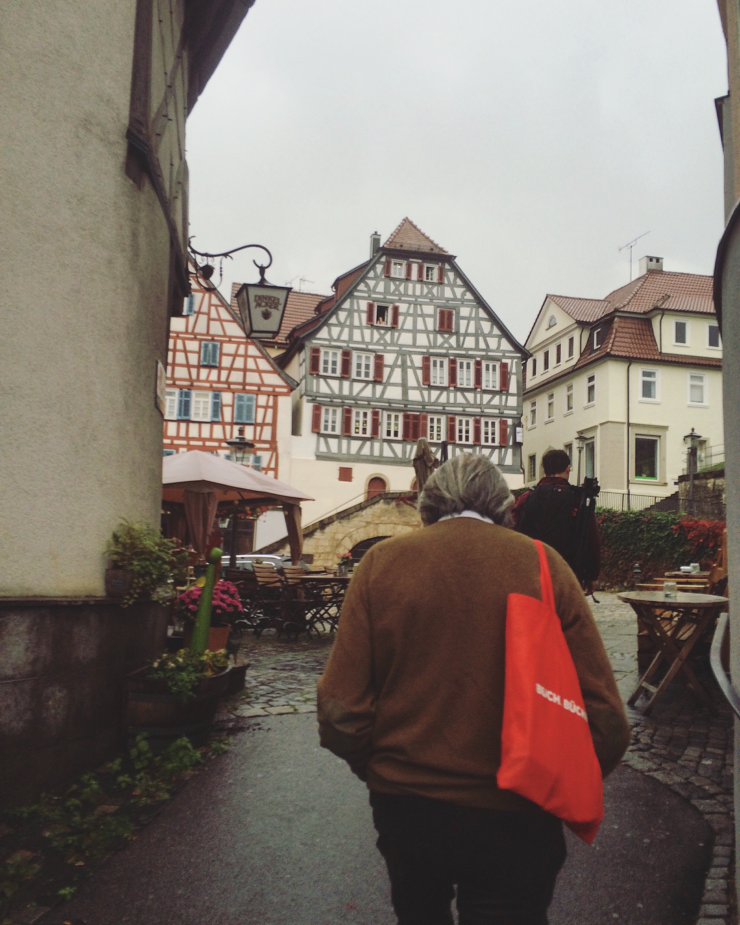 Gershom strolling through drizzling Backnang
