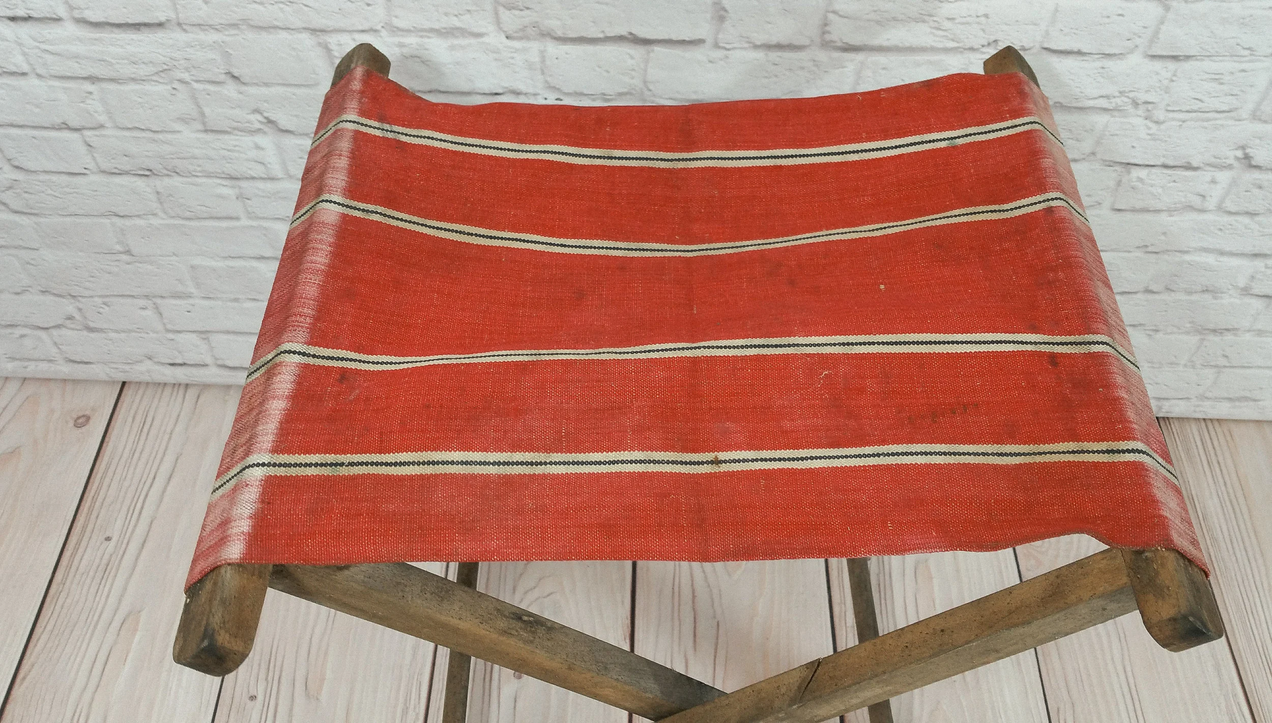 Vintage Camp Stool  ( Red Stripe ) 