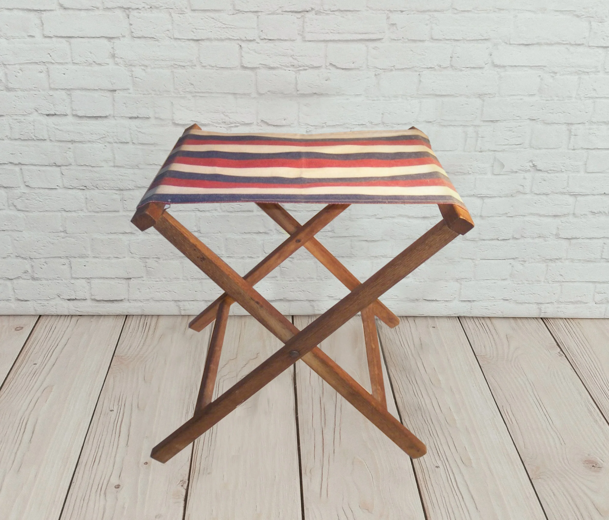Vintage Camping Stool ( Red, Blue, & White ) 