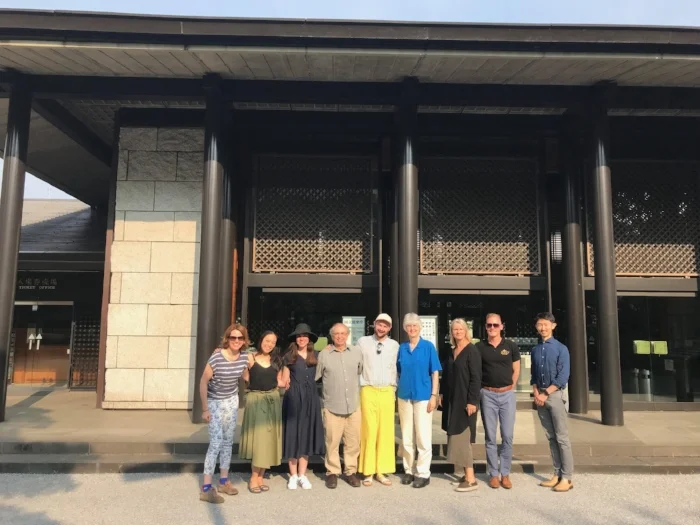 The 2018 Theatre Nohgaku Writer's Workshop outside the National Noh Theatre in Sendagaya after a performance of the Noh Aoinoue .