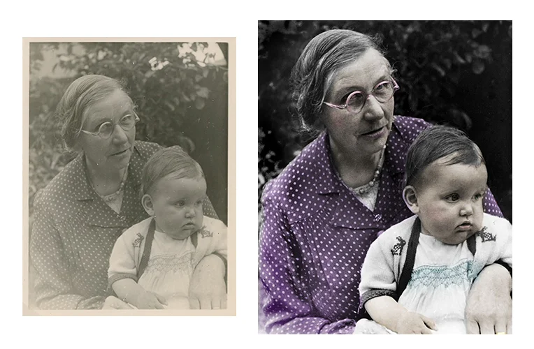 This before and after example has been restored and colourised