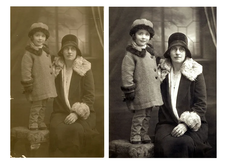 Portions of photograph missing and image faded and lacking depth