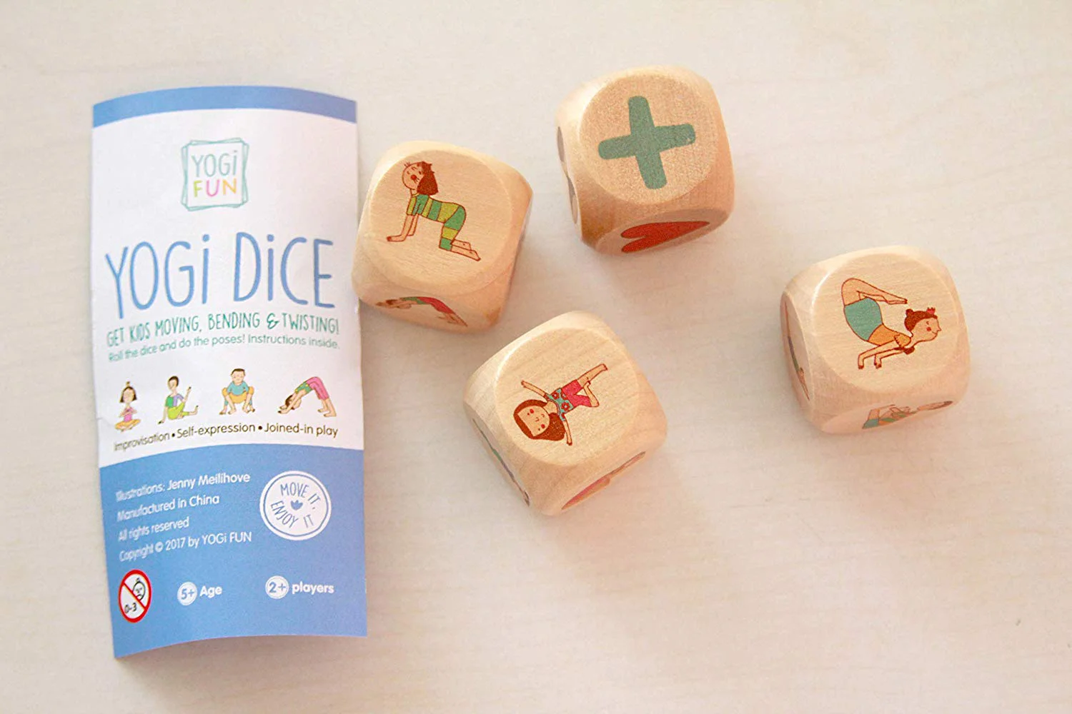 Make it a game! Roll the Yogi Dice to pick a pose. My little one loves to stack the blocks and roll them on his mat. Plus, when I start to show him the pose, he does it along with me!