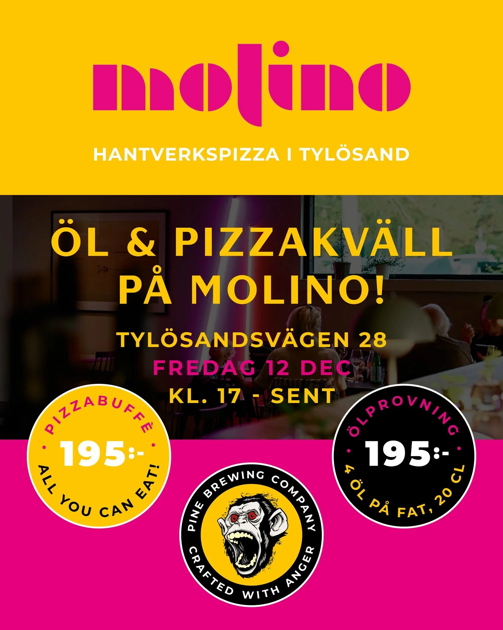 🍕 Imorgon &auml;r det dags! D&aring; k&ouml;r vi ett g&auml;stspel p&aring; Molino - Tyl&ouml;sands nya hantverkspizzeria! Det blir pizzabuff&eacute;, &ouml;lprovning och trevlig st&auml;mning! Hoppas vi ses! ✨ 

Boka bord online: 
https://www.molin