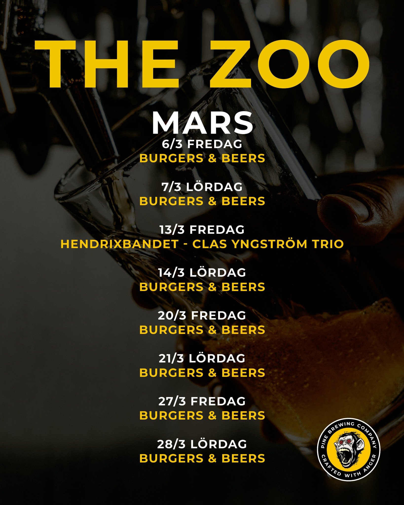 🎉🍻 S&auml;songspremi&auml;r p&aring; The Zoo!

Nu &auml;r det &auml;ntligen dags f&ouml;r oss att &ouml;ppna upp portarna till The Zoo! 🦁
Varmt v&auml;lkomna till oss i helgen &ndash; fredag &amp; l&ouml;rdag kl. 17&ndash;22.

Hos oss f&aring;r du