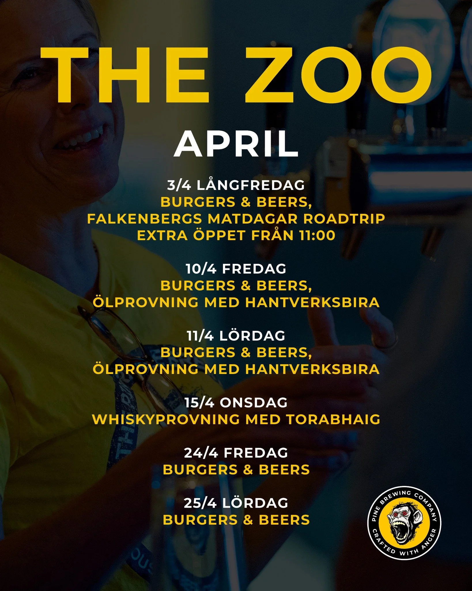 Nu har vi &ouml;ppnat bordsbokningen f&ouml;r april! 🍻

Vi k&ouml;r vidare med Burgers &amp; Beer 🍔🍺 och har dessutom spikat tre riktigt roliga provningsevent under m&aring;naden! 🎉

L&auml;s mer p&aring; webbsidan! 👇
www.pinebrewingcompany.se

