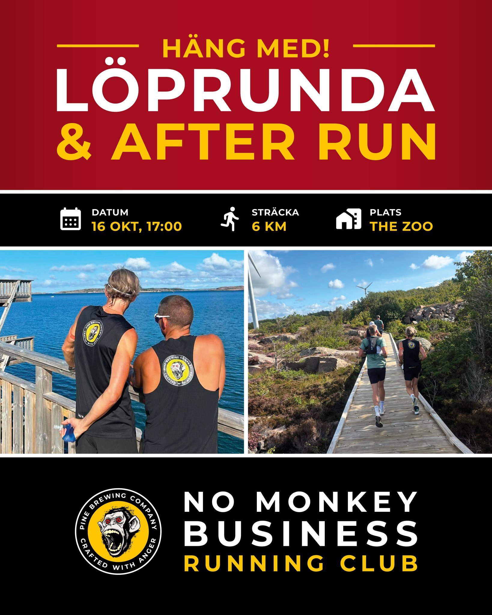 🏃&zwj;♀️ L&ouml;prunda &amp; After Run &ndash; nu p&aring; fredag!

Sn&ouml;ra p&aring; dig l&ouml;pardojjorna och kom och h&auml;ng med oss! Fredagen den 16 oktober &auml;r det dags f&ouml;r en lugn l&ouml;prunda p&aring; 6 km tillsammans med No Mo