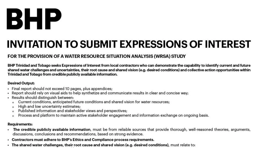 BHP EOI for provision of a Water Resource Situational Analysis (WRSA) Study