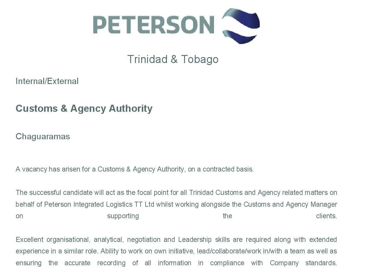 Peterson: Customs &amp; Agency Authority