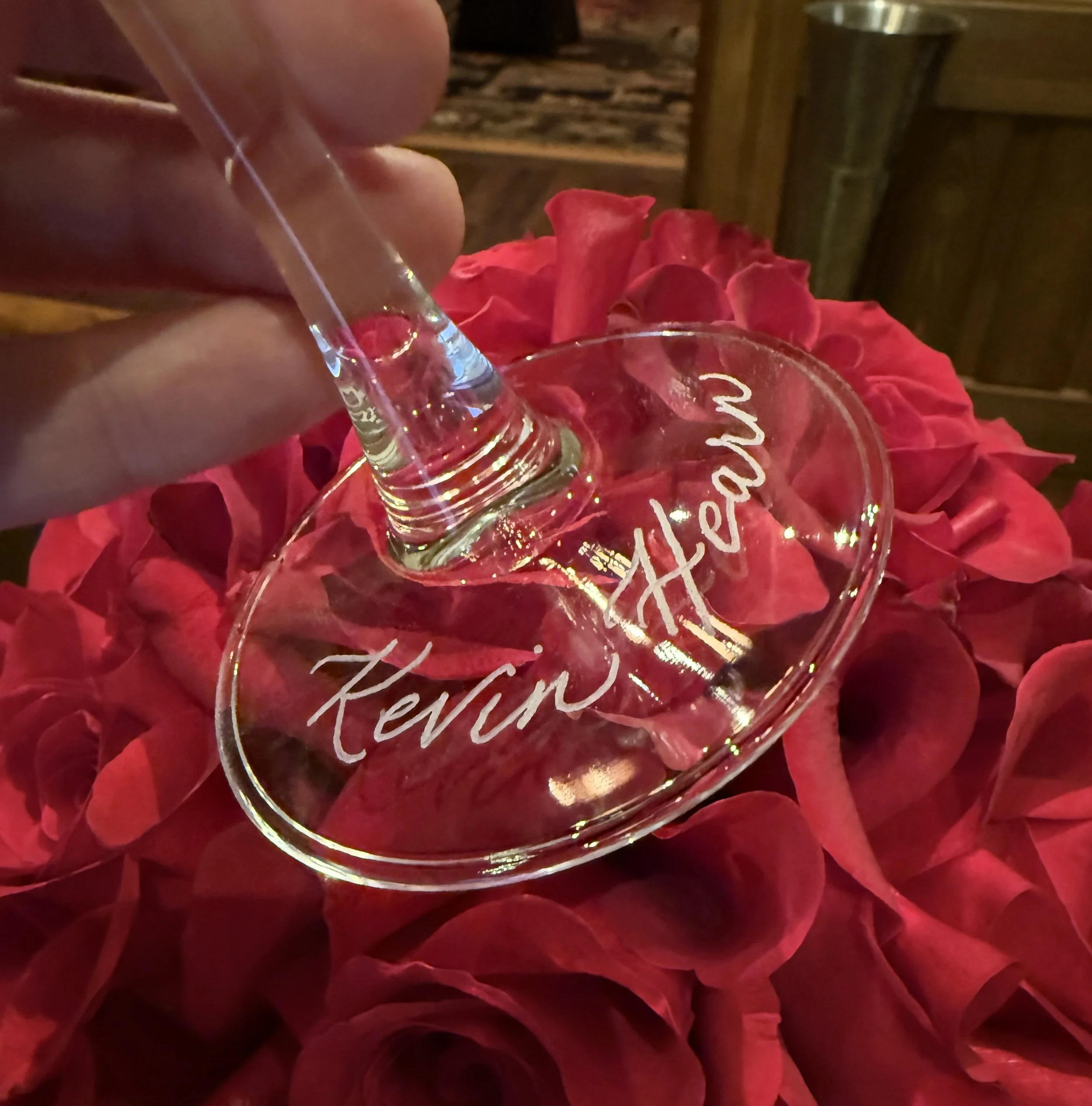 Custom calligraphy engraved glassware for corporate gifting