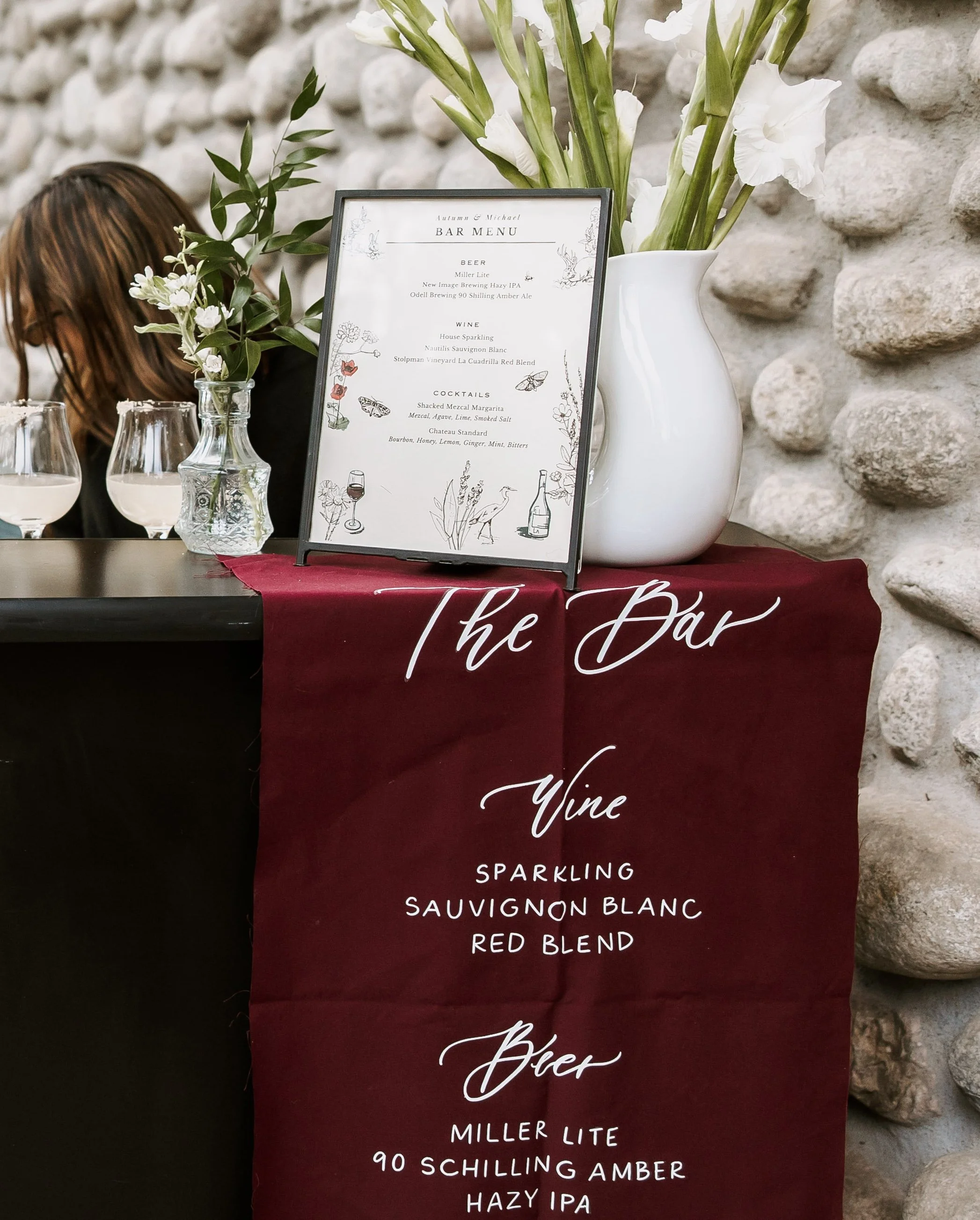 Hand-lettered calligraphy fabric bar menu in modern script