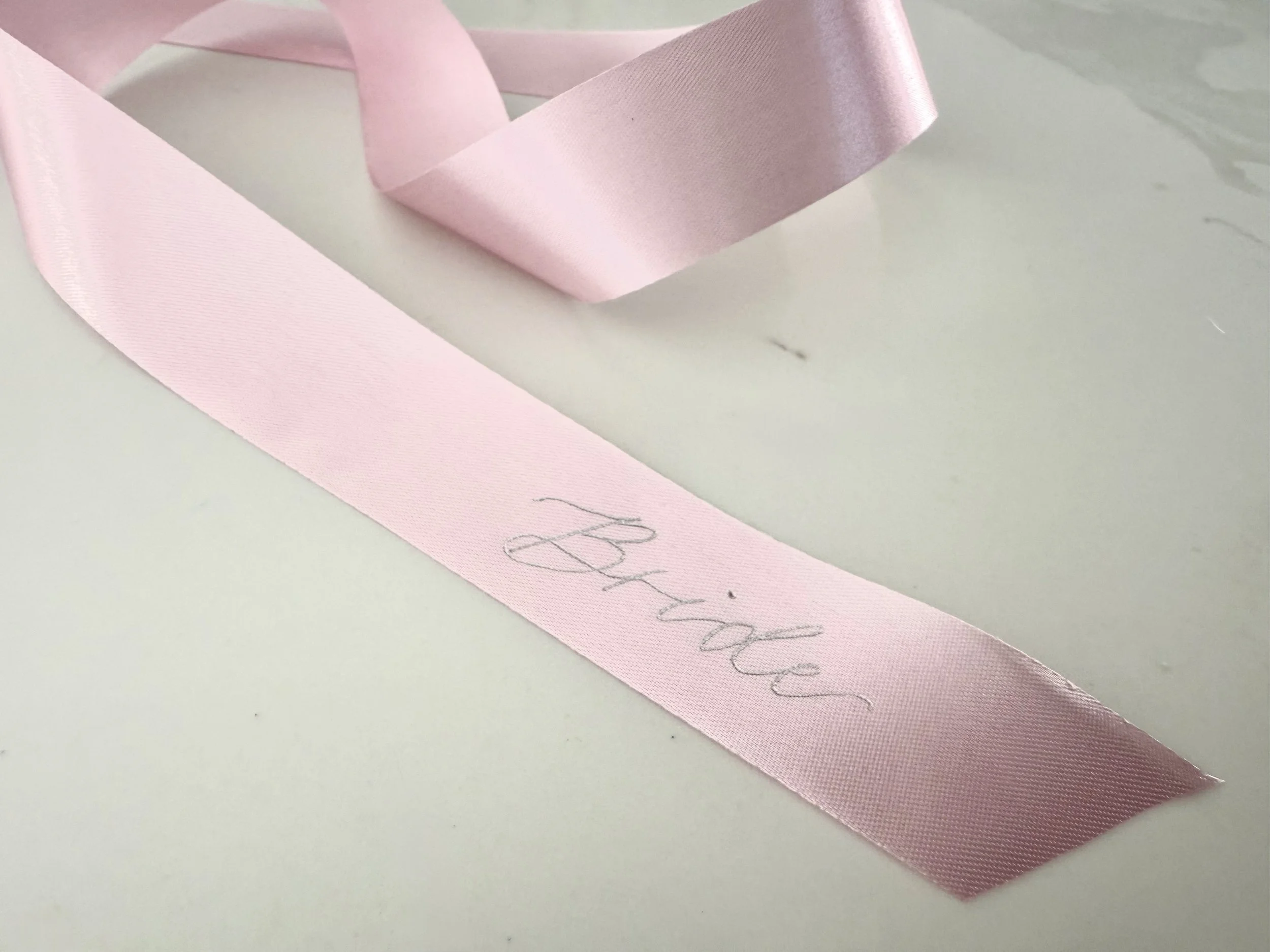 Custom hot foil calligraphy personalized name on satin ribbon