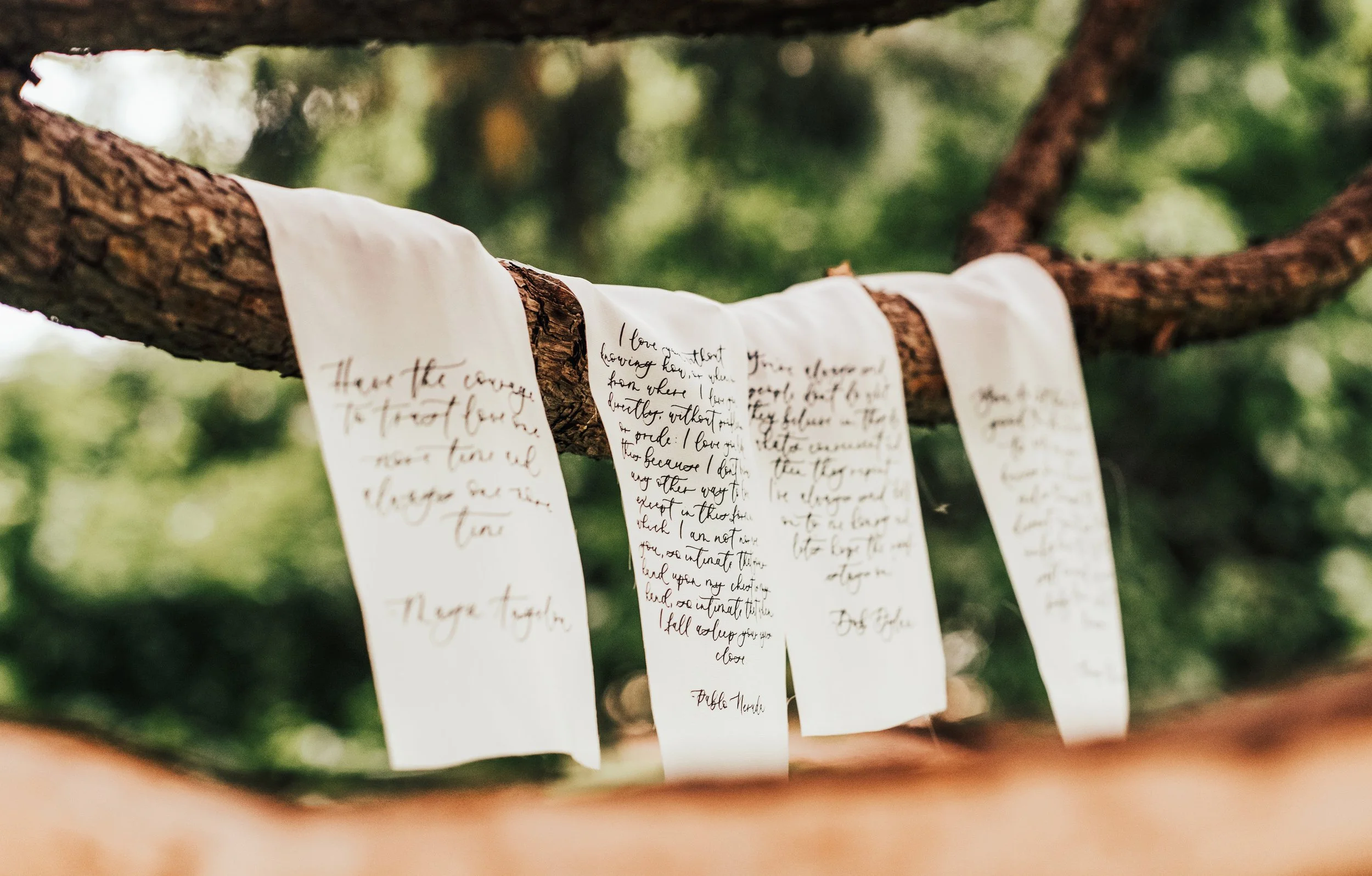 Hand-lettered calligraphy love poem on fabric for personalized wedding gift