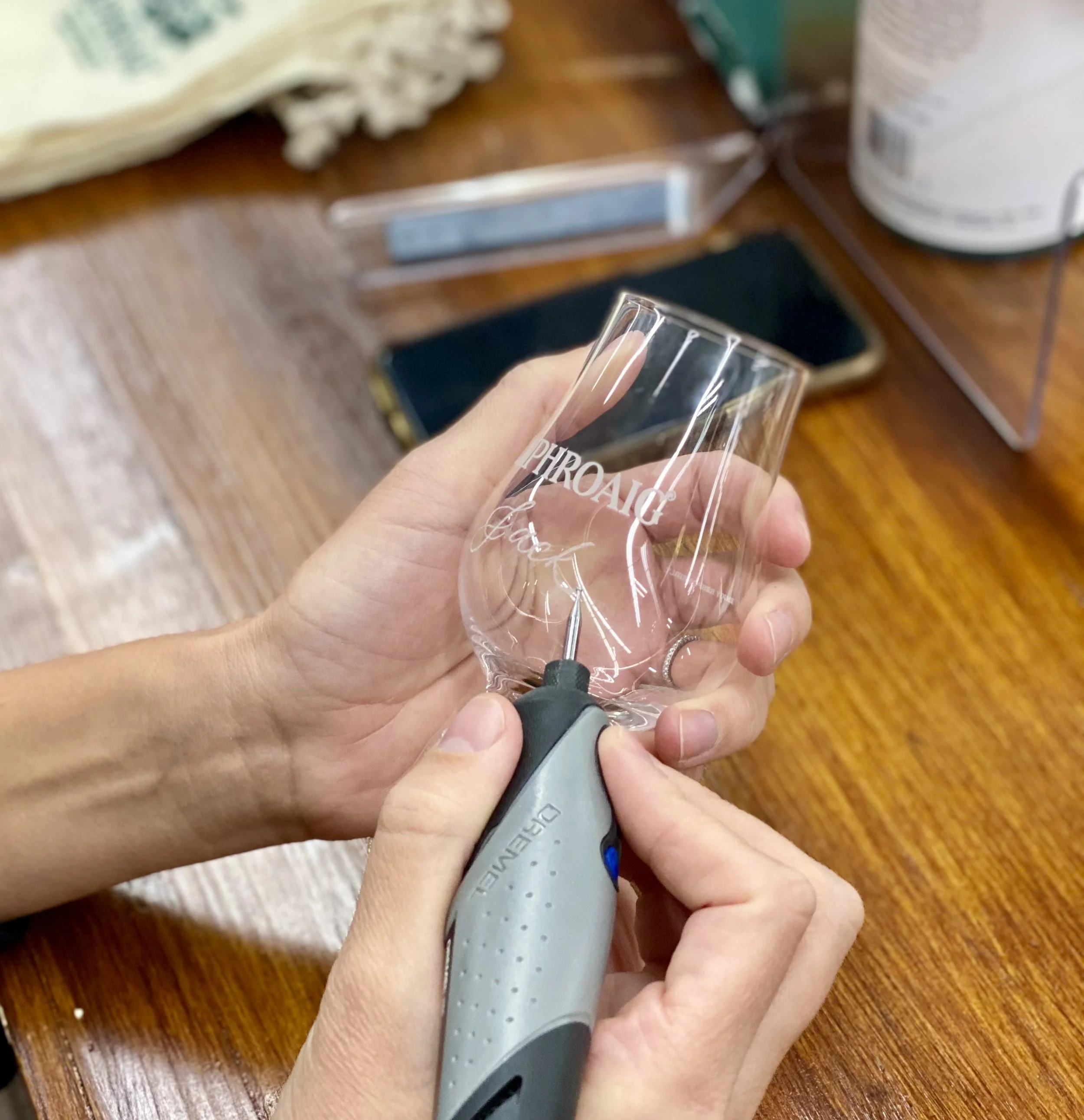 Custom calligraphy engraved glasses for a live event