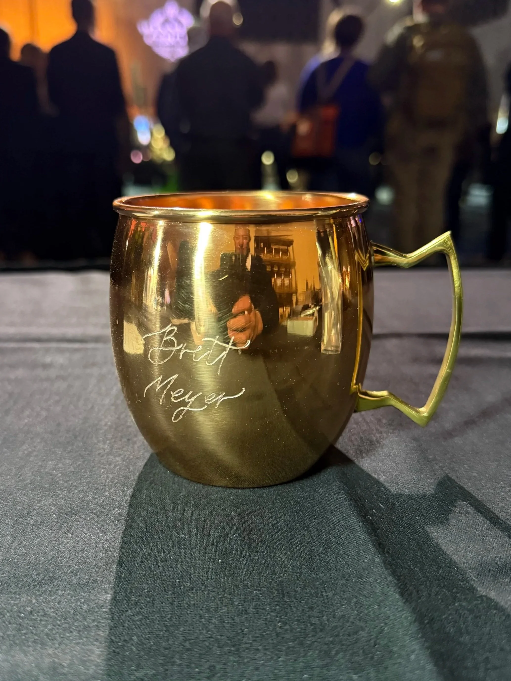 Personalized calligraphy engraved whiskey mug event favor with custom lettering