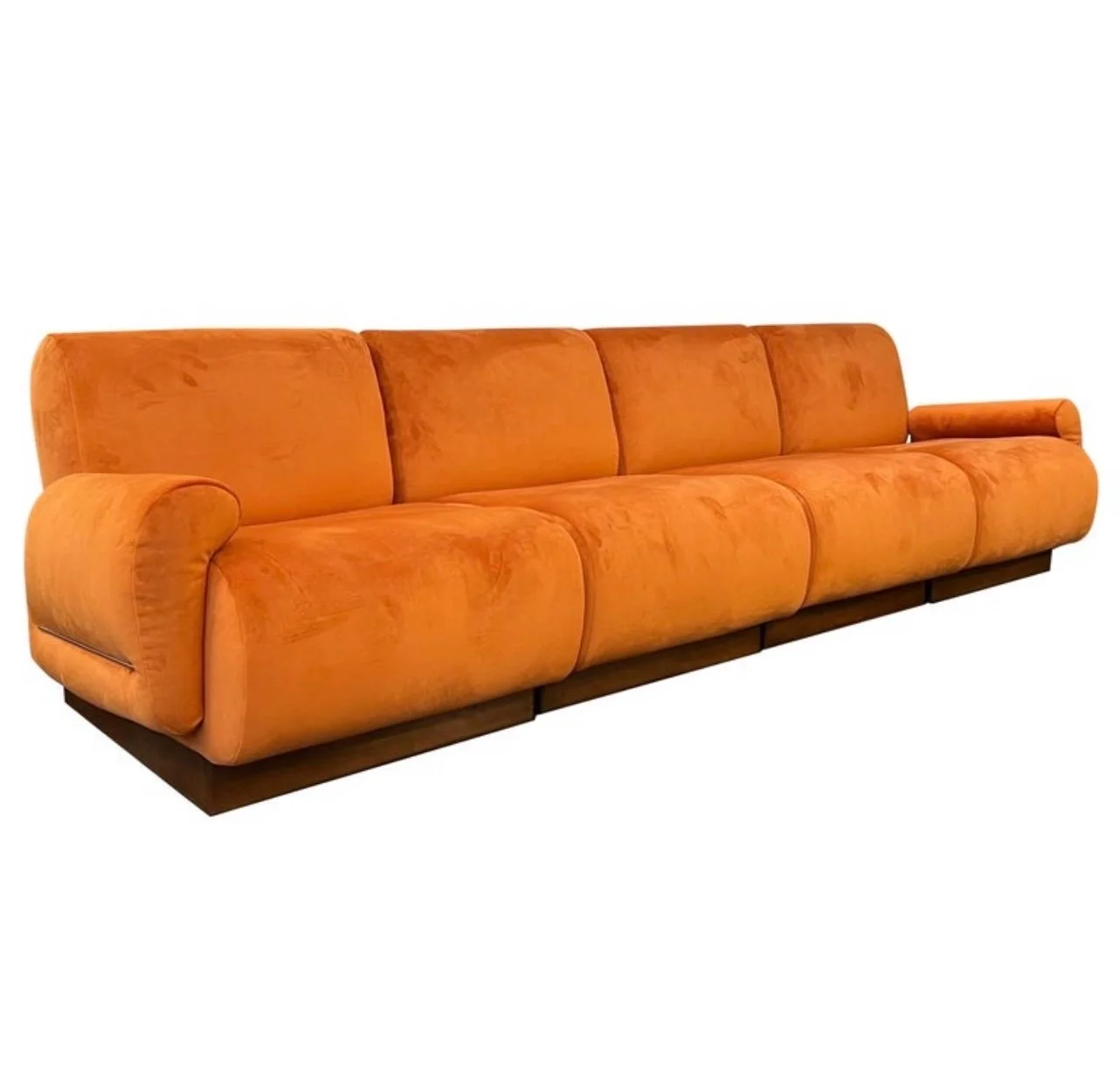 An Italian 1970's Large 4 Seater Sectional sofa in Burnt Orange Velvet