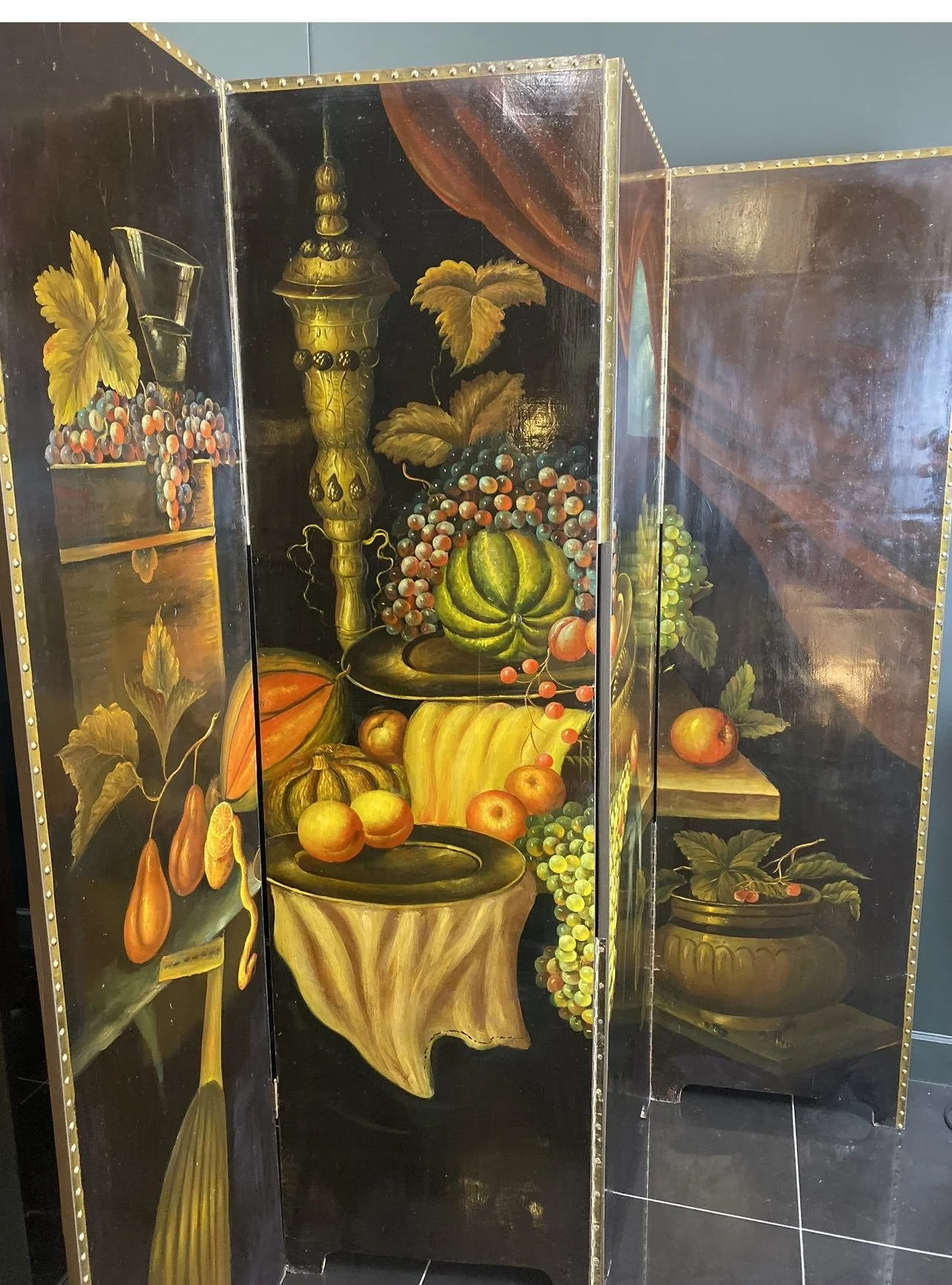 19th Century Italian still life oil painting room divider