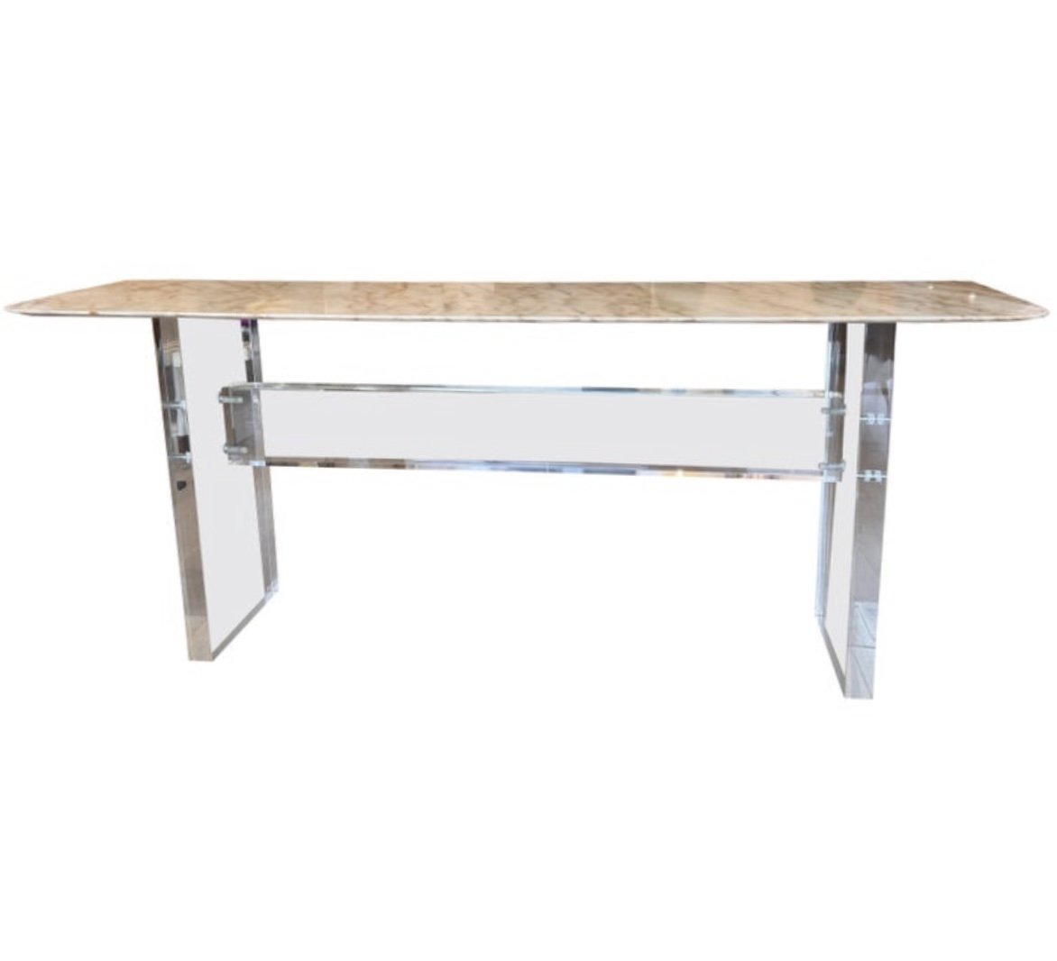 Large heavy lucite and Carrara marble console table