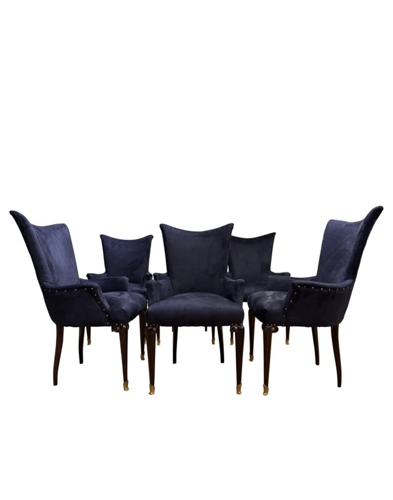Rare Set of six Italian high back dining chairs with arms