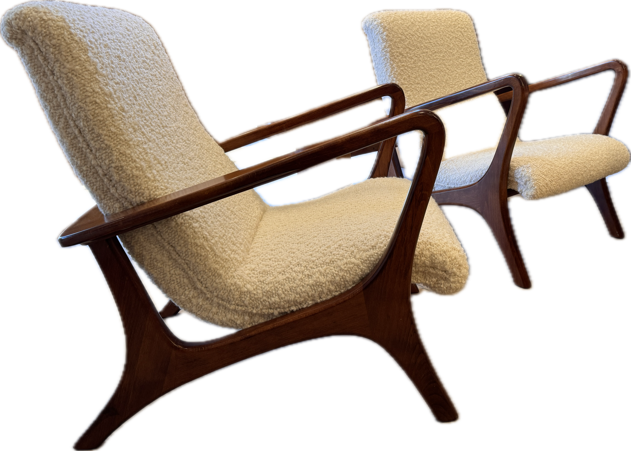 MTO Architectural design pair of armchairs in lambswool boucle