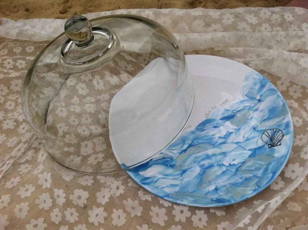 Ocean blue platter and dome on sand.jpg