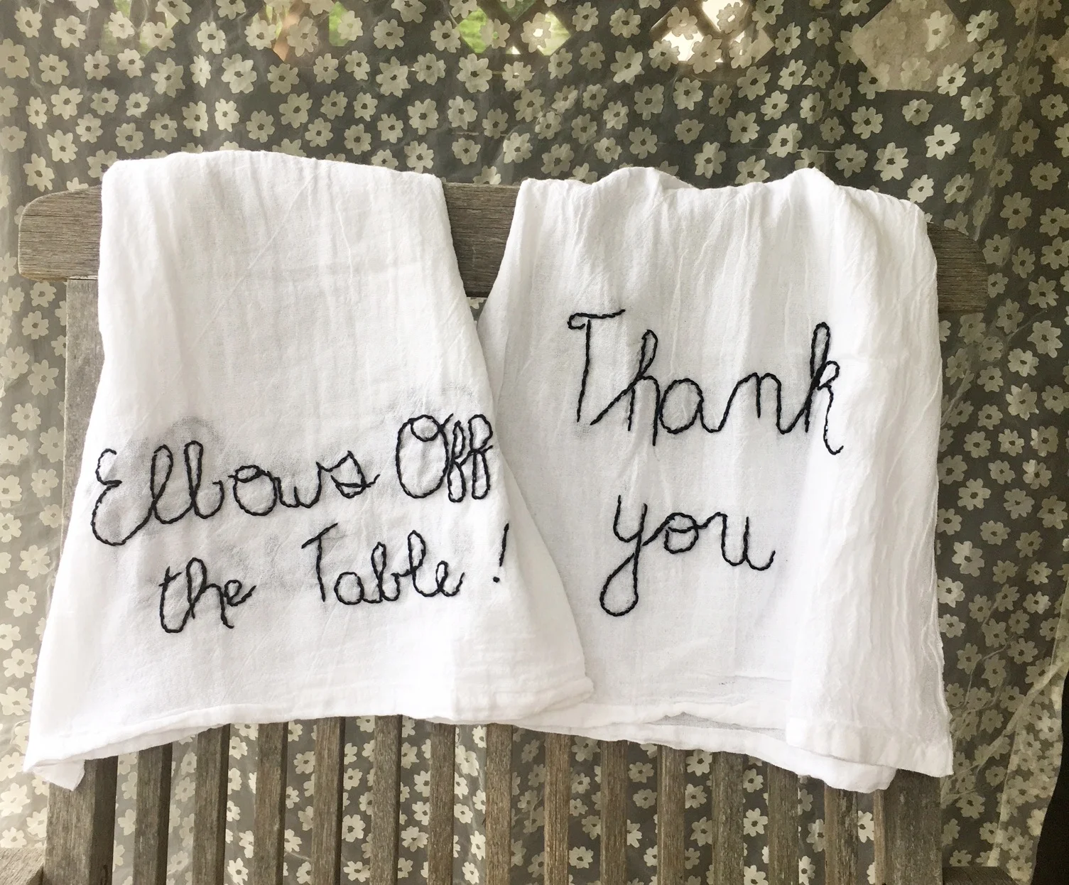 Elbows off the Table and Thank you tea towel.JPG