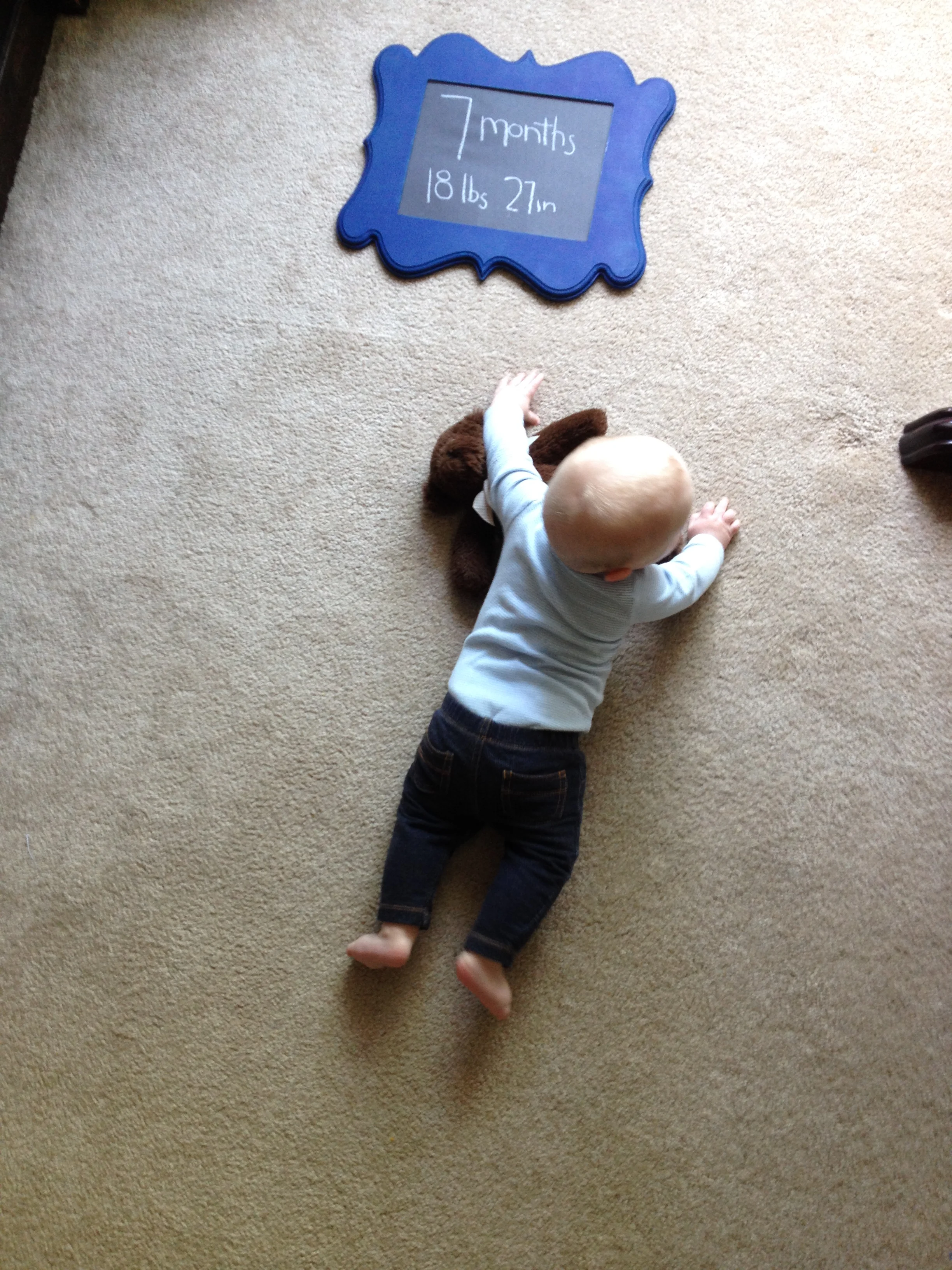 Please note the funny little bum crack above his pants! I swear he has a diaper on, but occassionally a little crack shows through! :) 