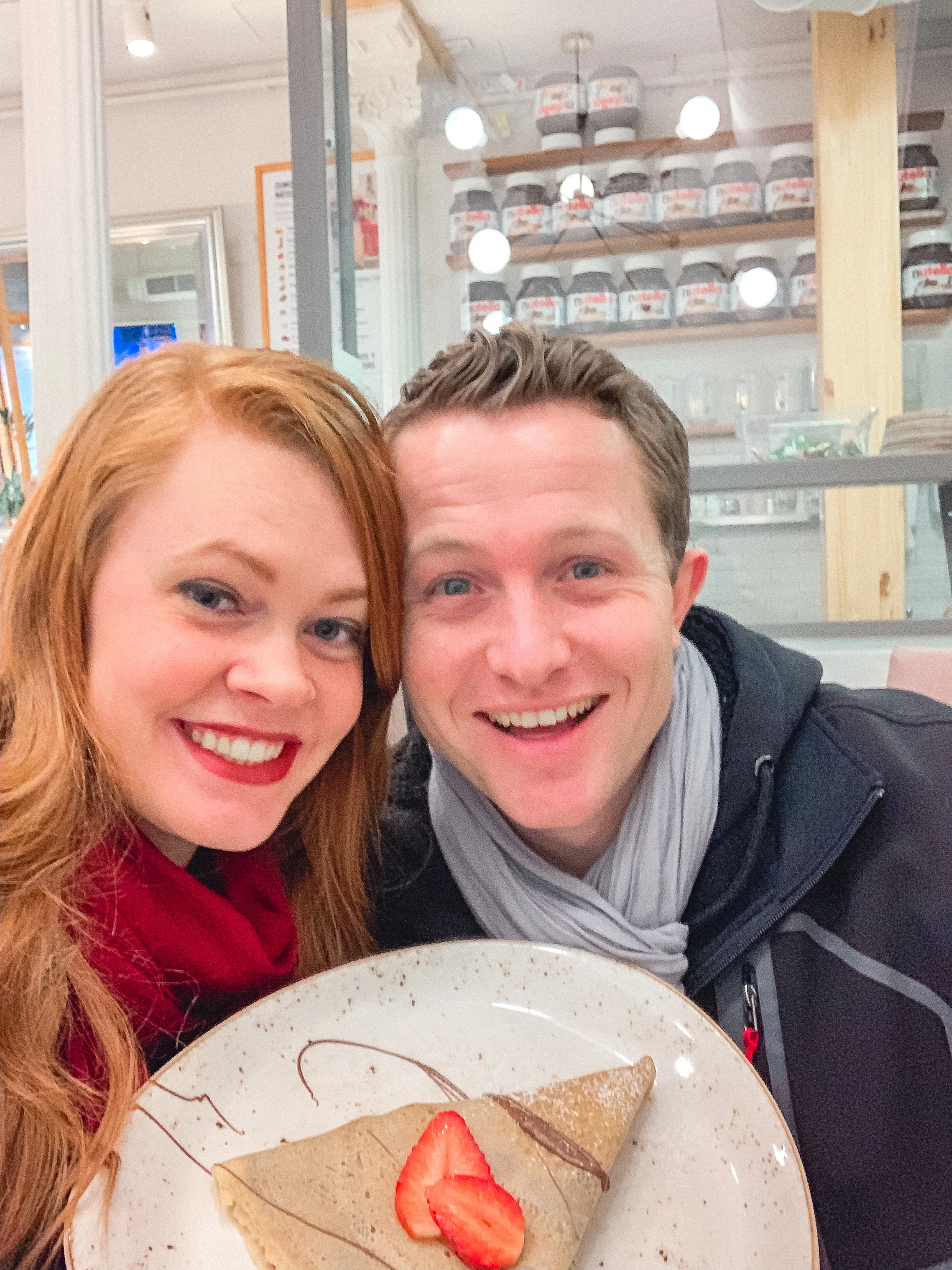 You see all the Nutella behind us on the shelves? You just know this place is gonna be good ha ha