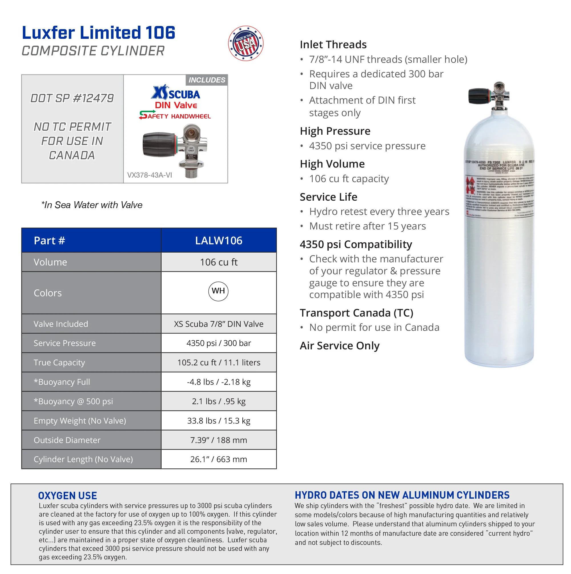 Luxfer Limited 106 COMPOSITE CYLINDER LALW106 — XS Scuba Everything
