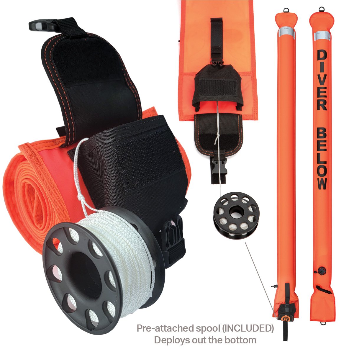 AC085-OR “Quick Launch” Marker Buoy Orange - Inflated and with Spool