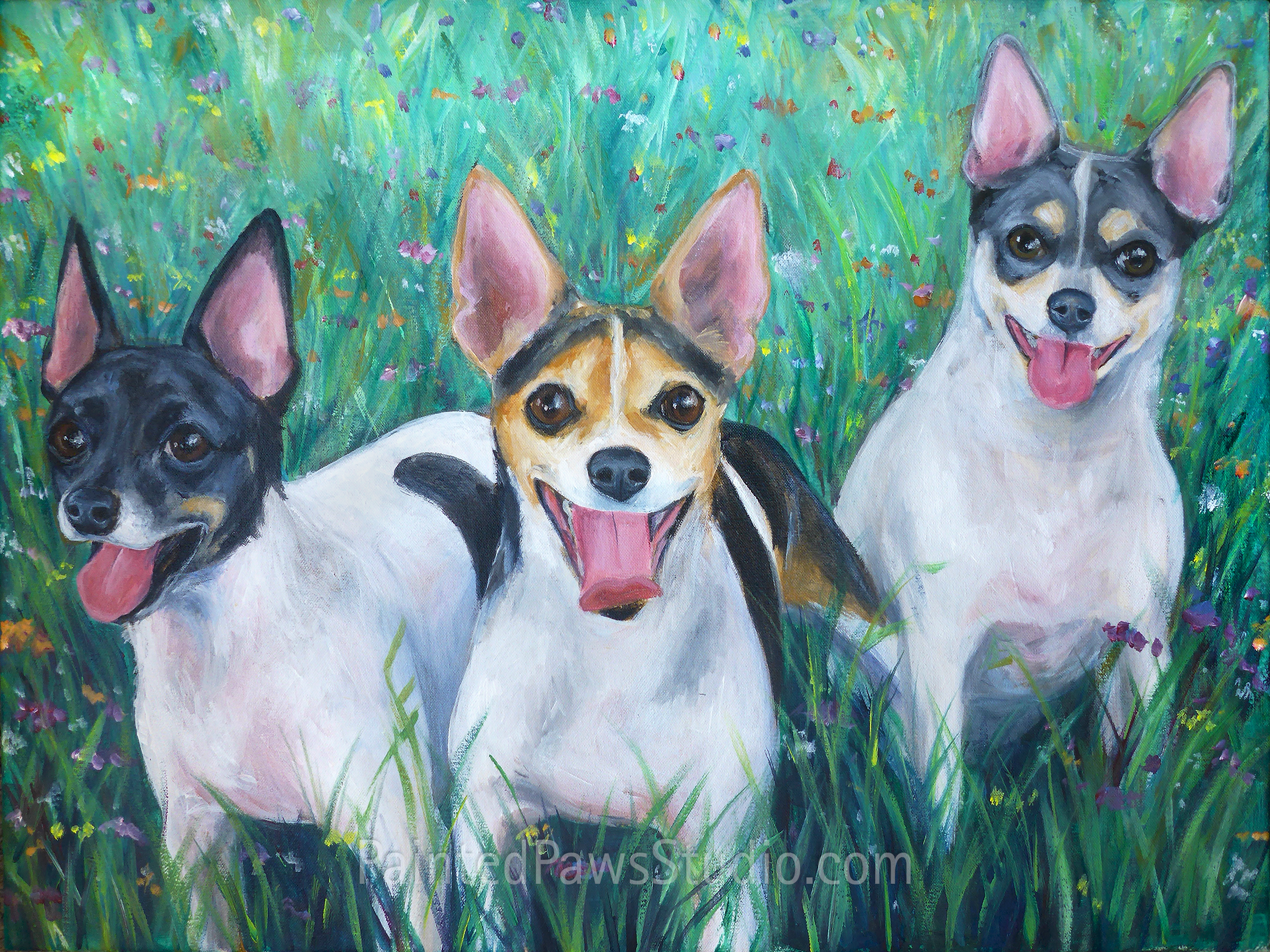 Crash, Chuck, & Blue | 18" x 24" | custom background