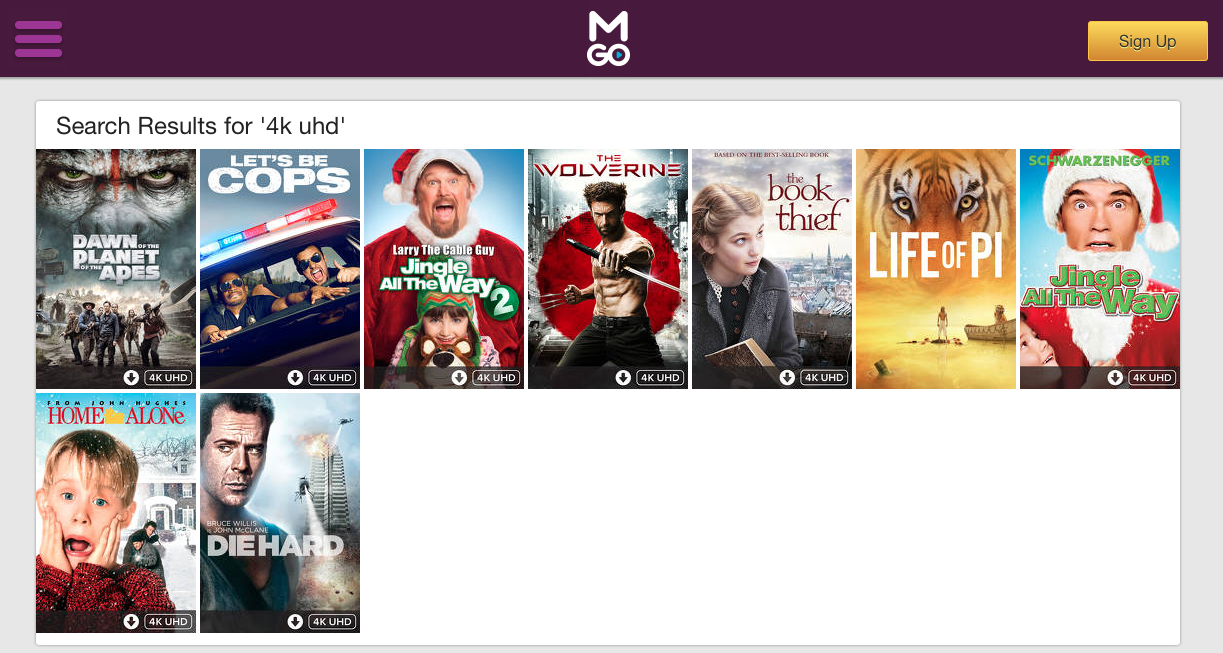 When looking for where to stream 4k UHD movies and TV online M-Go's selection is unfortunately typical