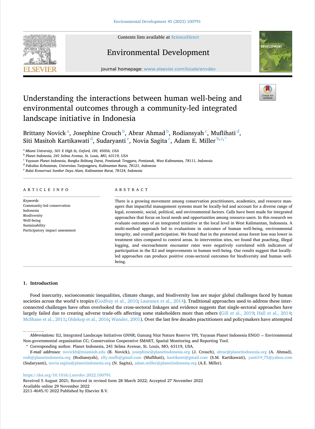 Understanding the interactions between human well-being and environmental outcomes through a community-led integrated landscape initiative in Indonesia