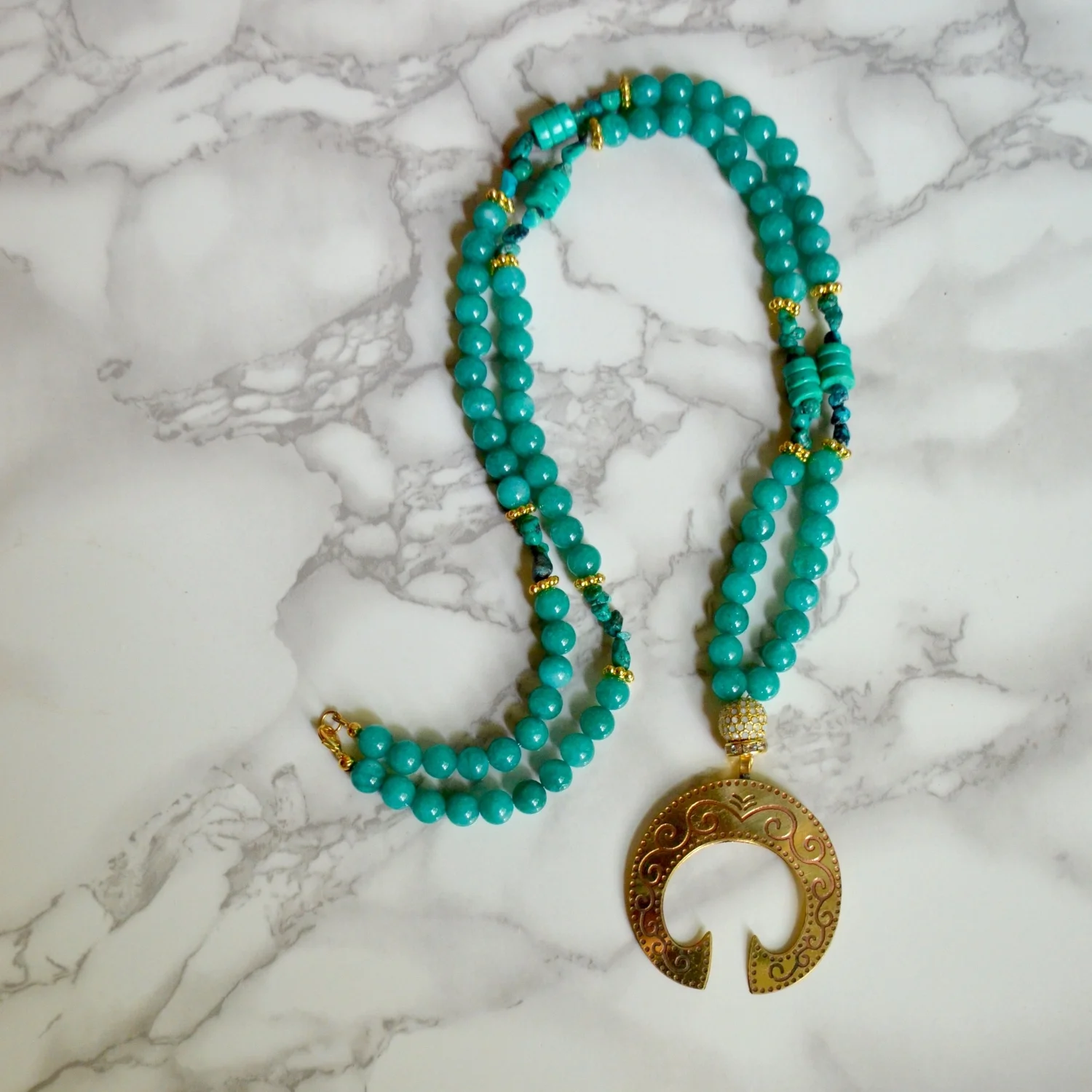 Turquoise Boho Squash Blossom Necklace