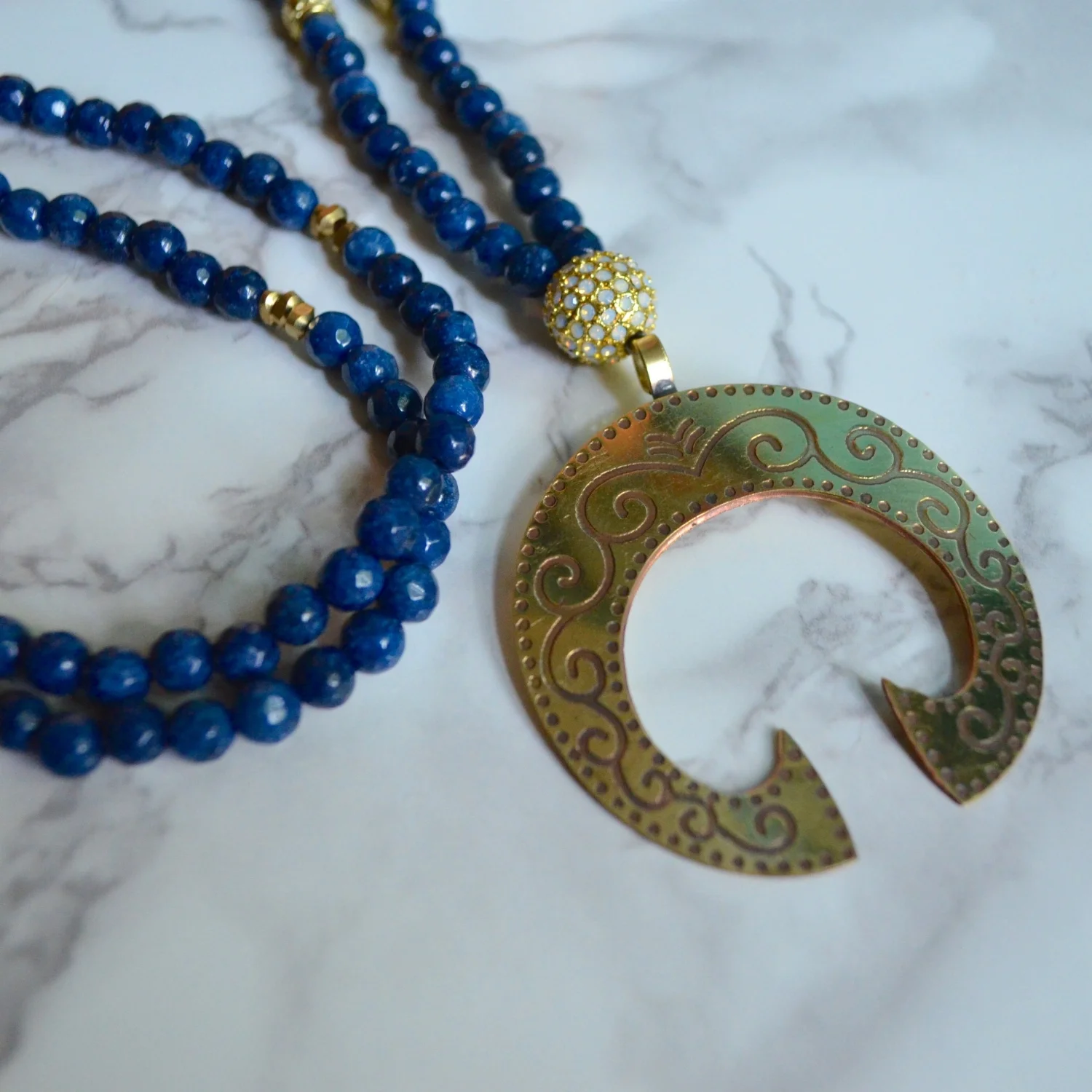 Kiwi Blue Boho Squash Blossom Necklace