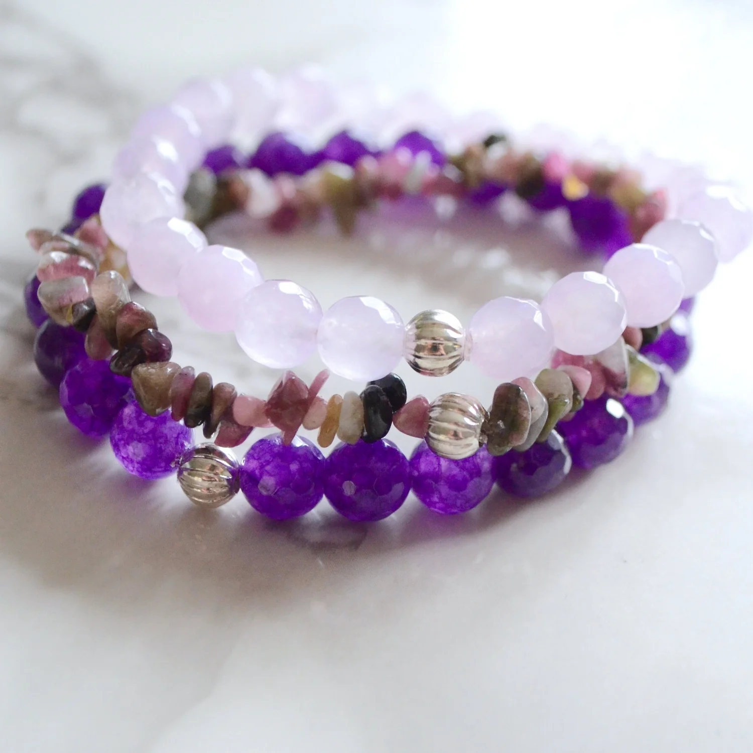 Purple Shore Bracelet Stack in Silver