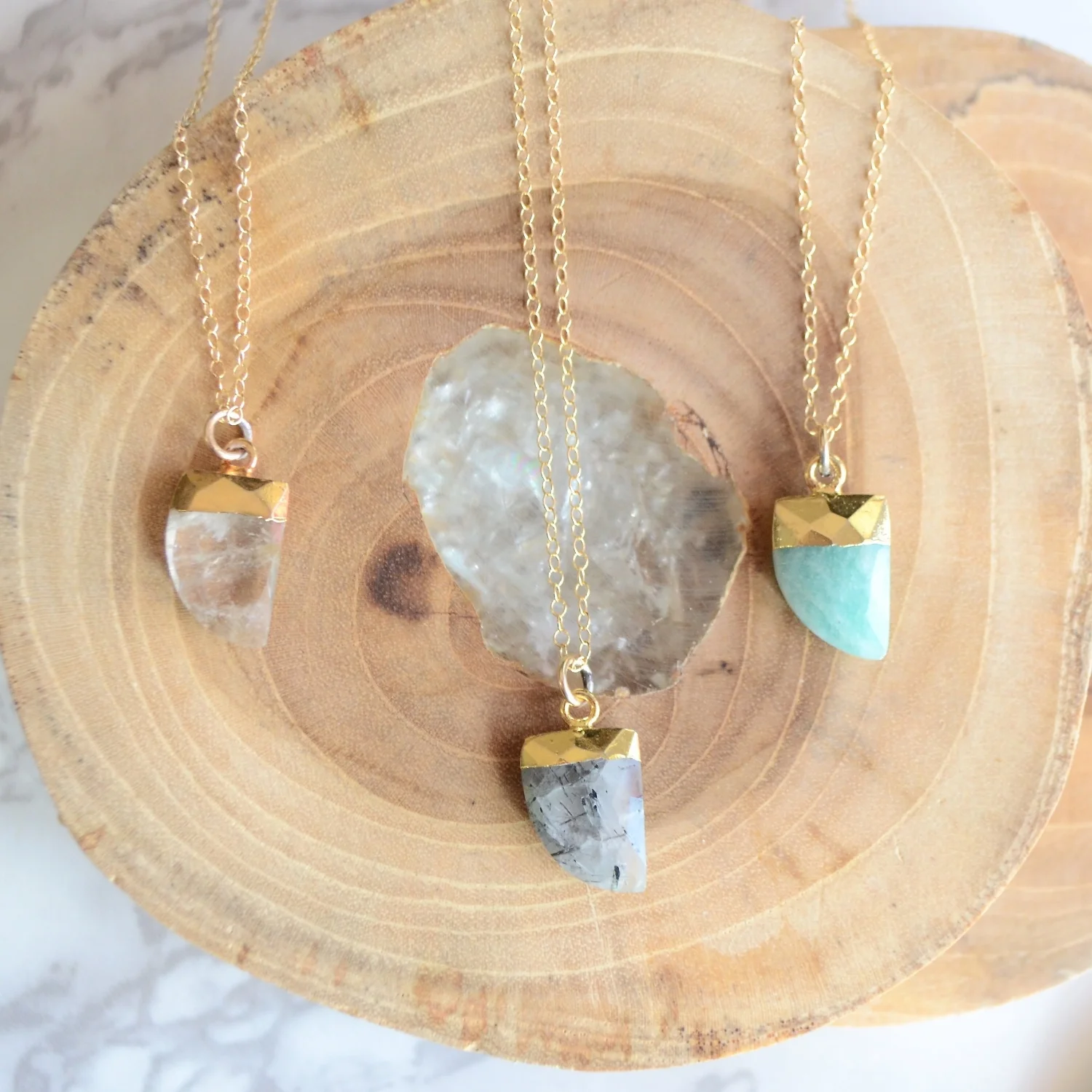 Mini Gemstone Horn Dainty Necklace