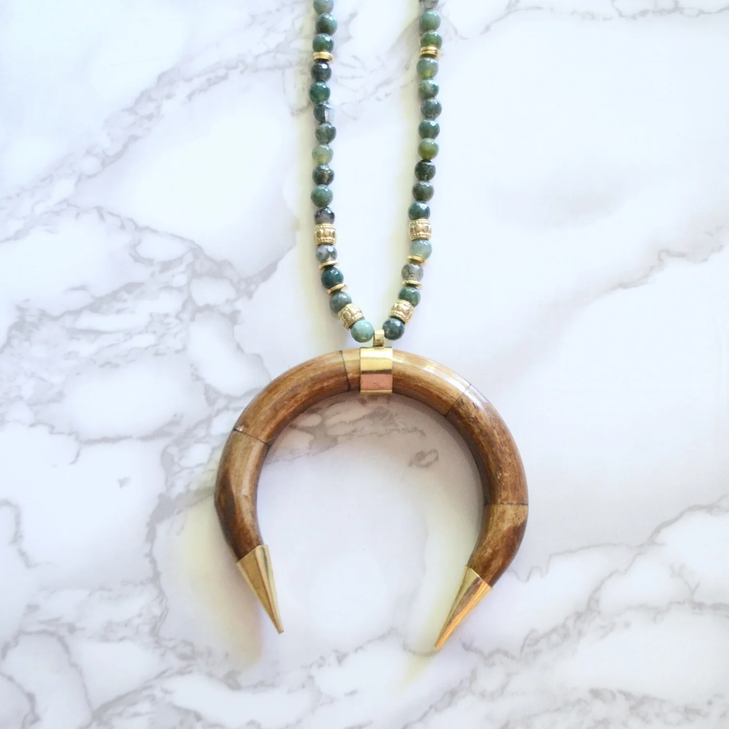 Double Boho Horn Beaded Necklace