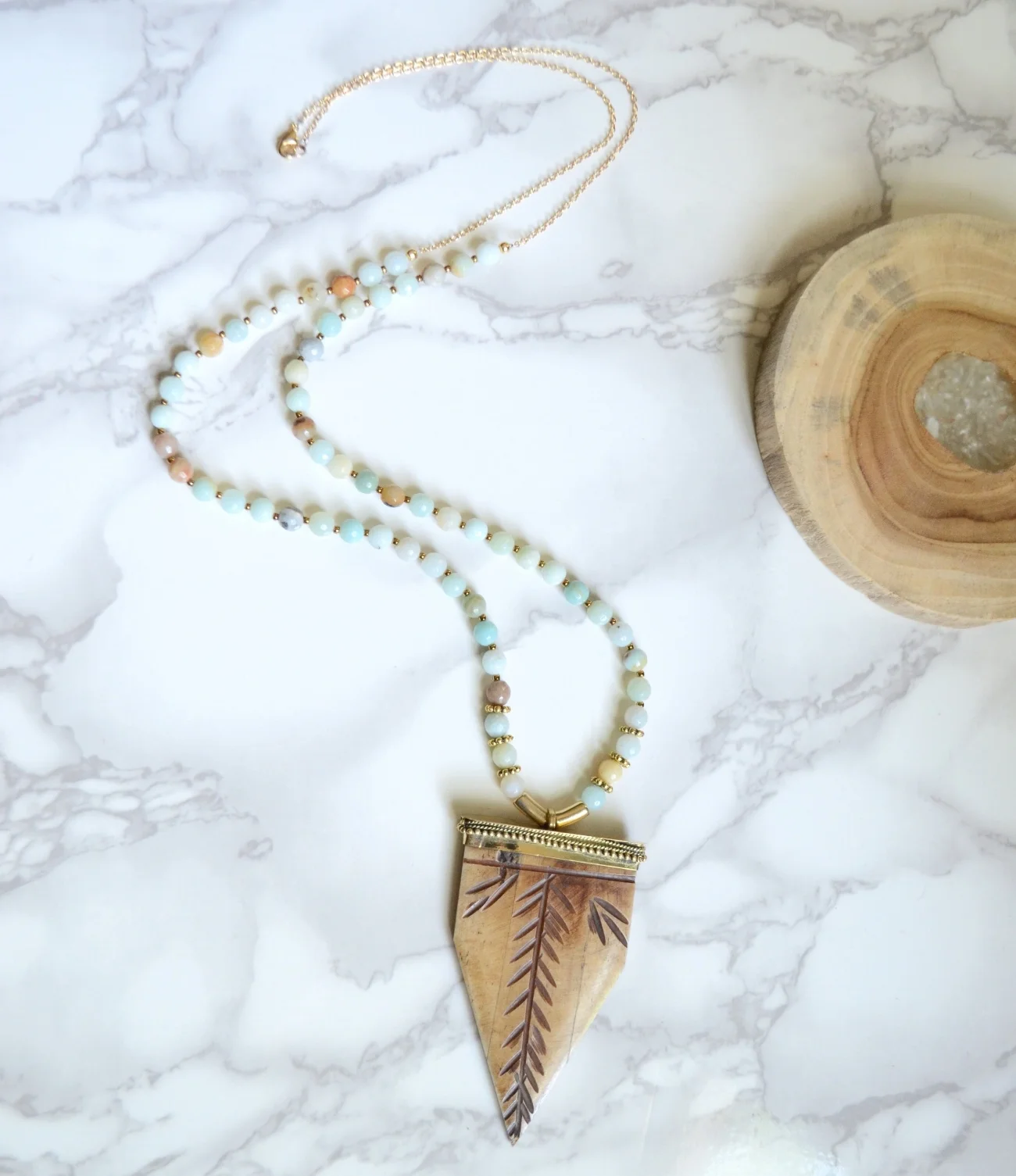 Amazonite Boho Beaded Carved Arrow Necklace