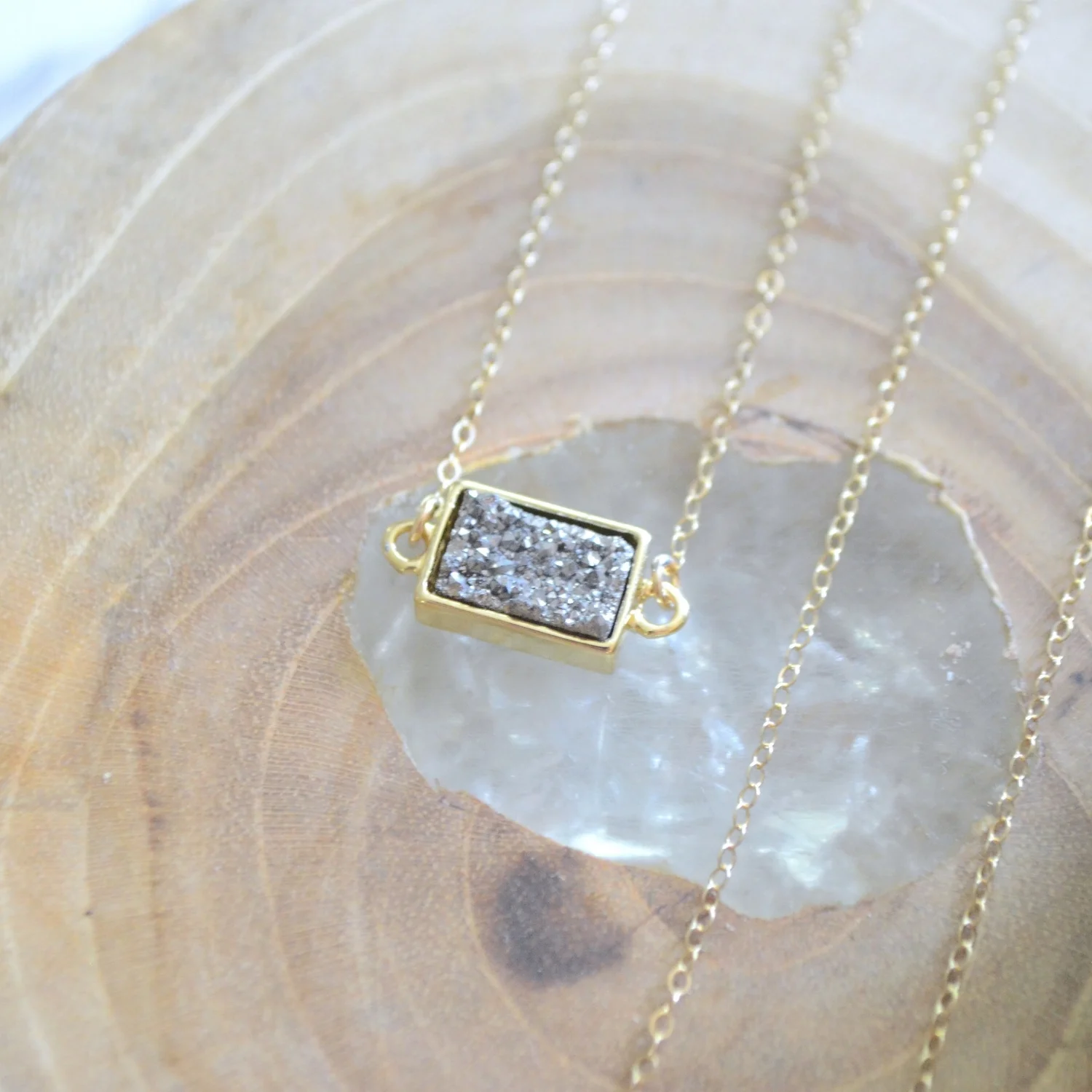 Rectangle Druzy Dainty Necklace