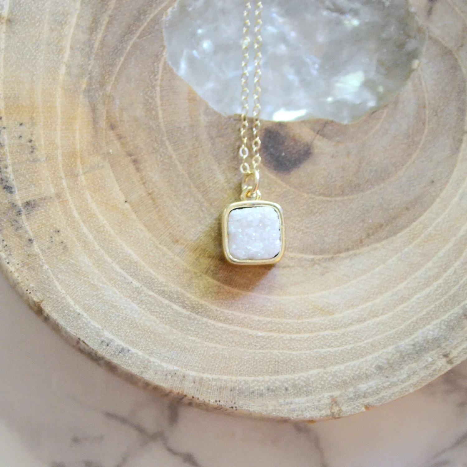 Dainty Square Druzy Necklace