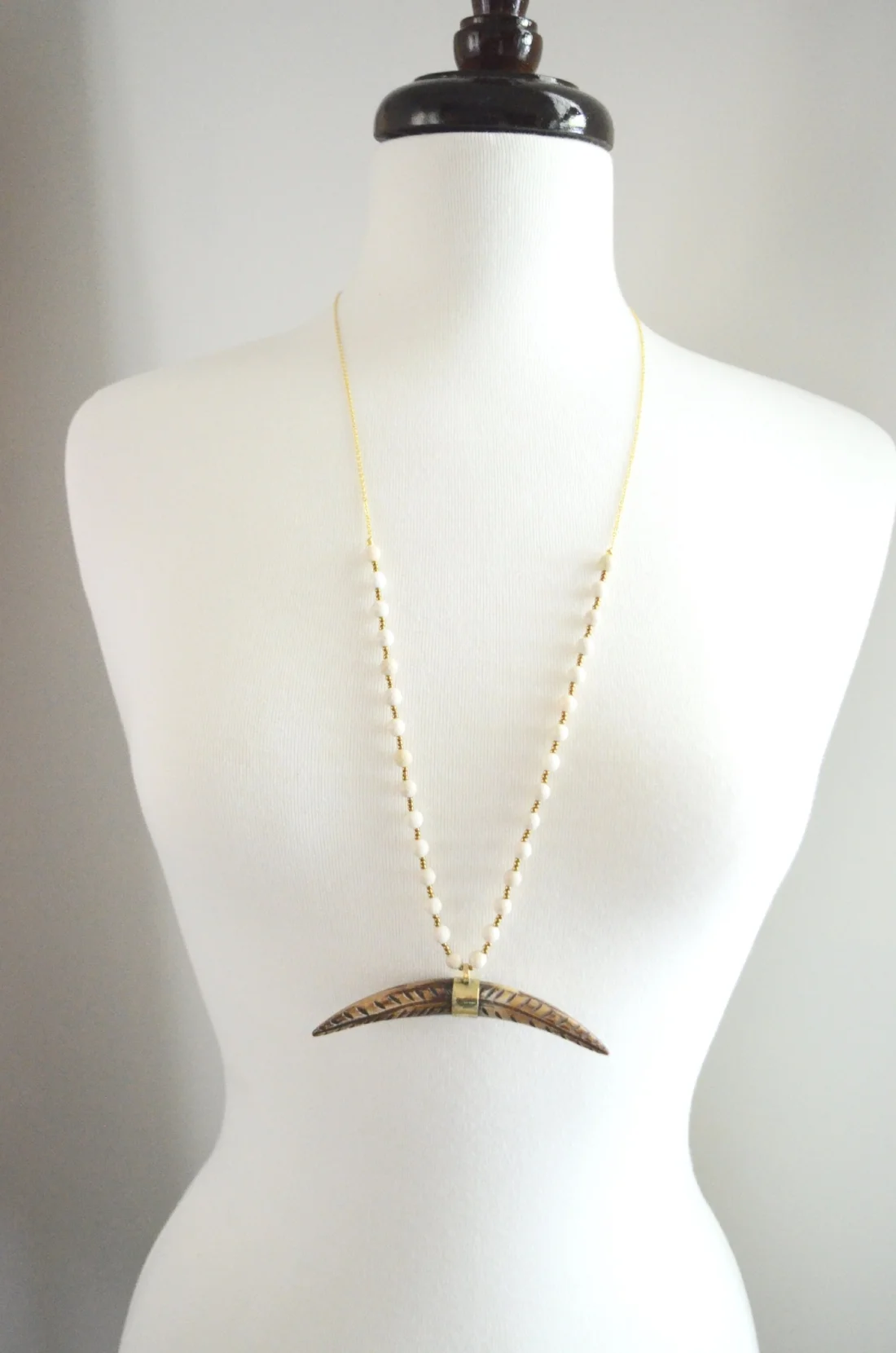 Carved Branch Banana Tusk Pendant Necklace